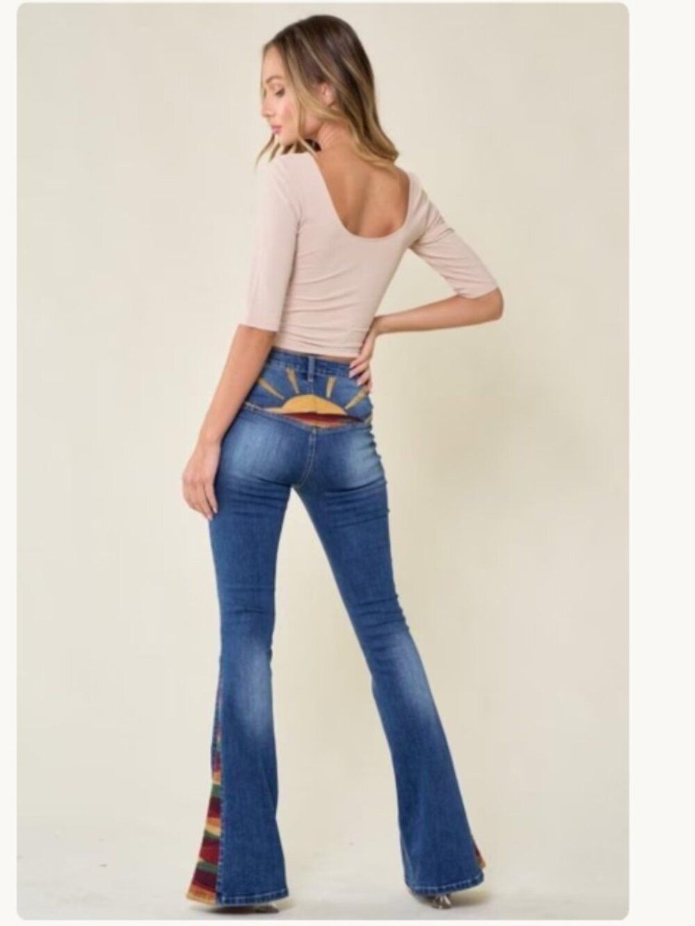 EUC Saints & Hearts Sunrise Emroidered Flare Jeans Size L